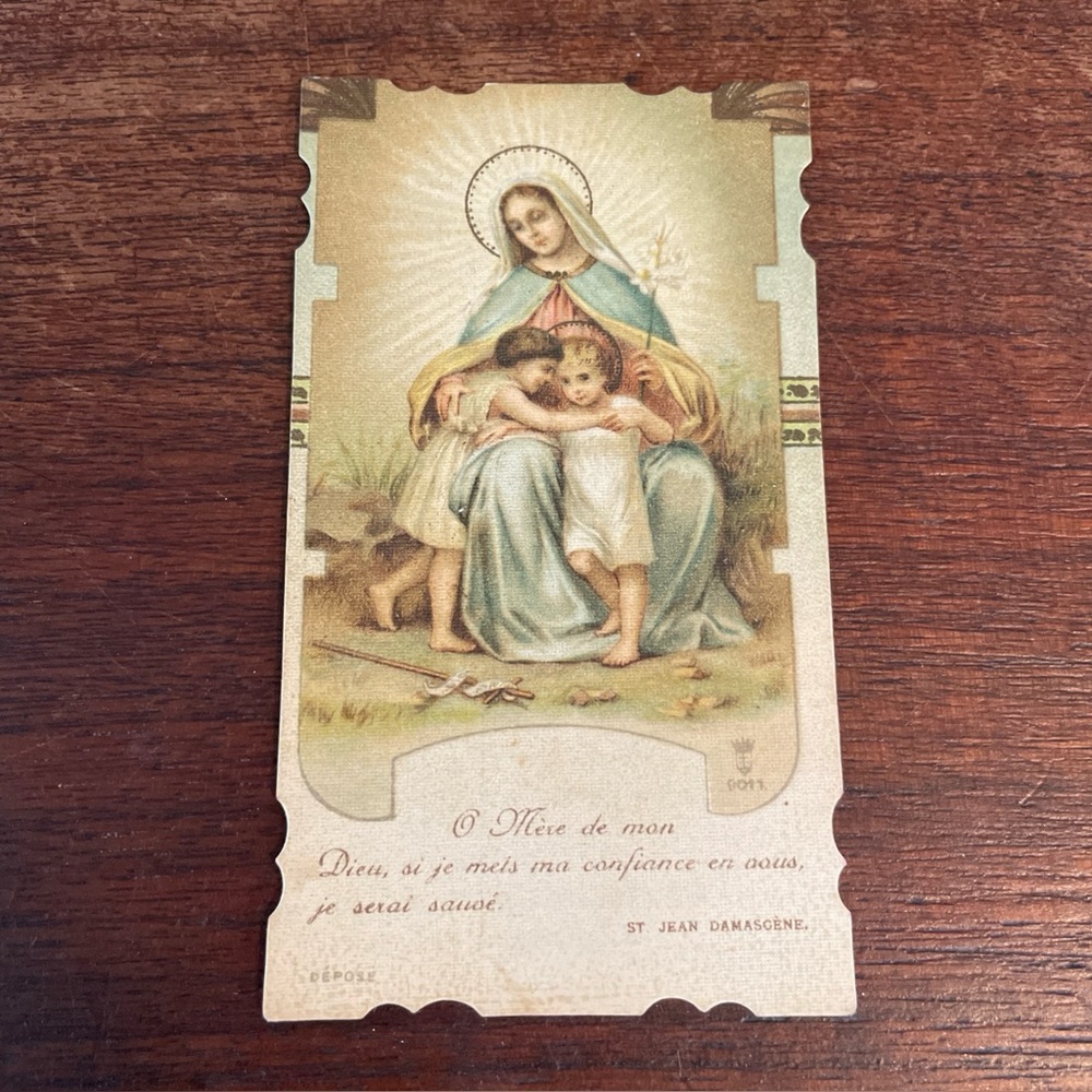 ANTIQUE  HOLY CARD OF ST MARY AND JESUS 1923 Contributions In Montreal, Canada